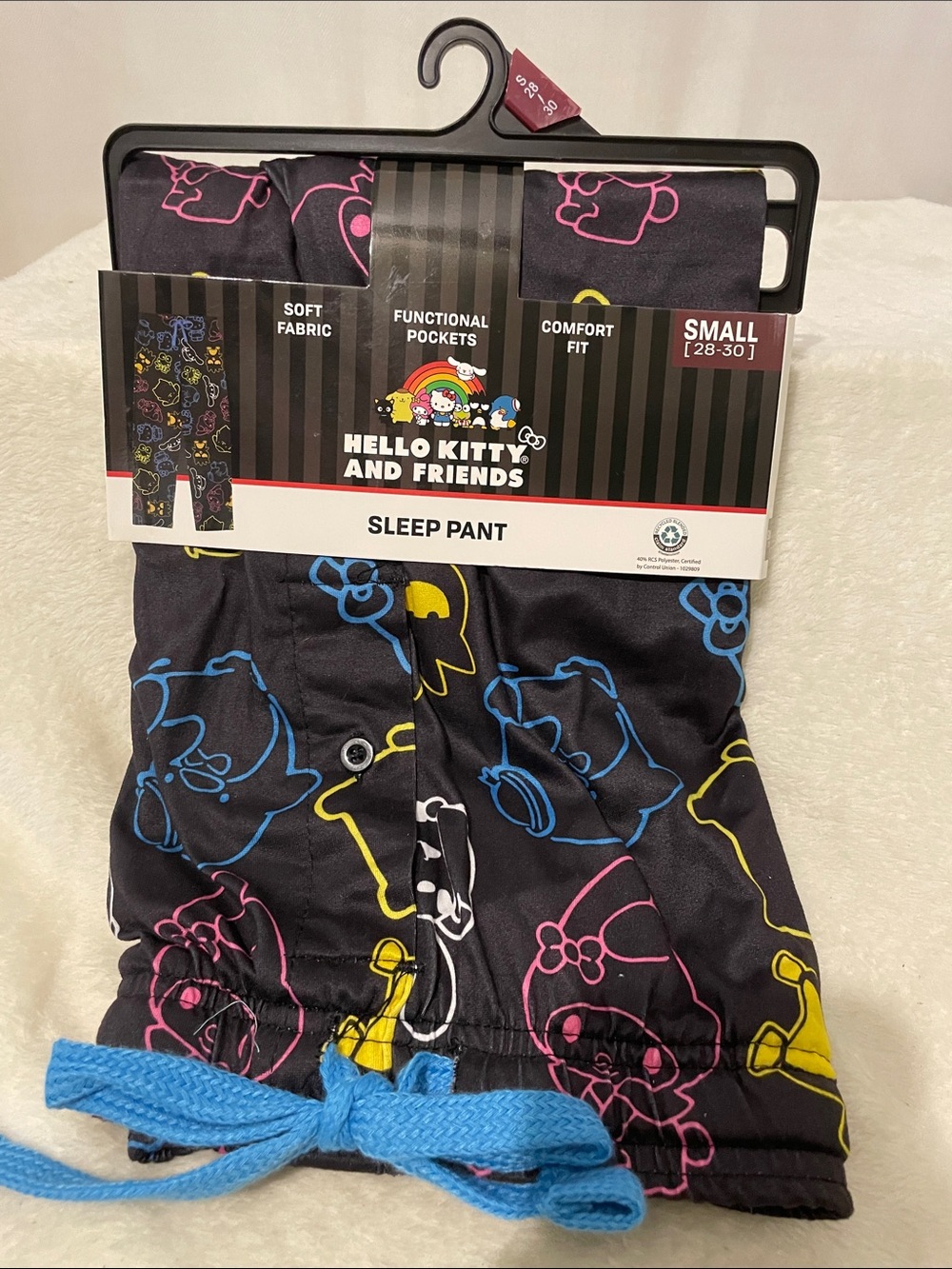 Hello Kitty Black Sleep Pants with Neon Pink, Blue & Yellow Characters